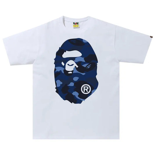 BAPE Color Camo Big Ape Head T-Shirt White and Navy/Blue camouflage