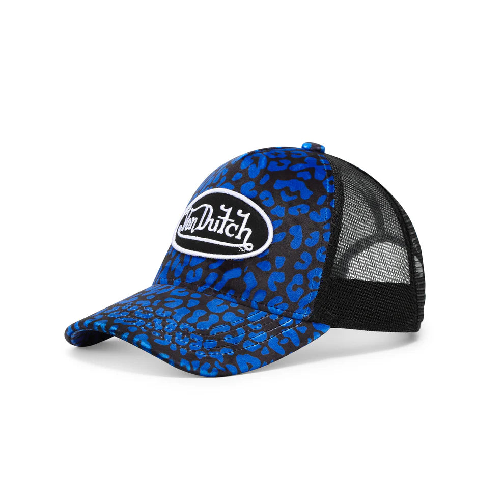 Von Dutch Blue Cheetah Velvet Trucker Hat
