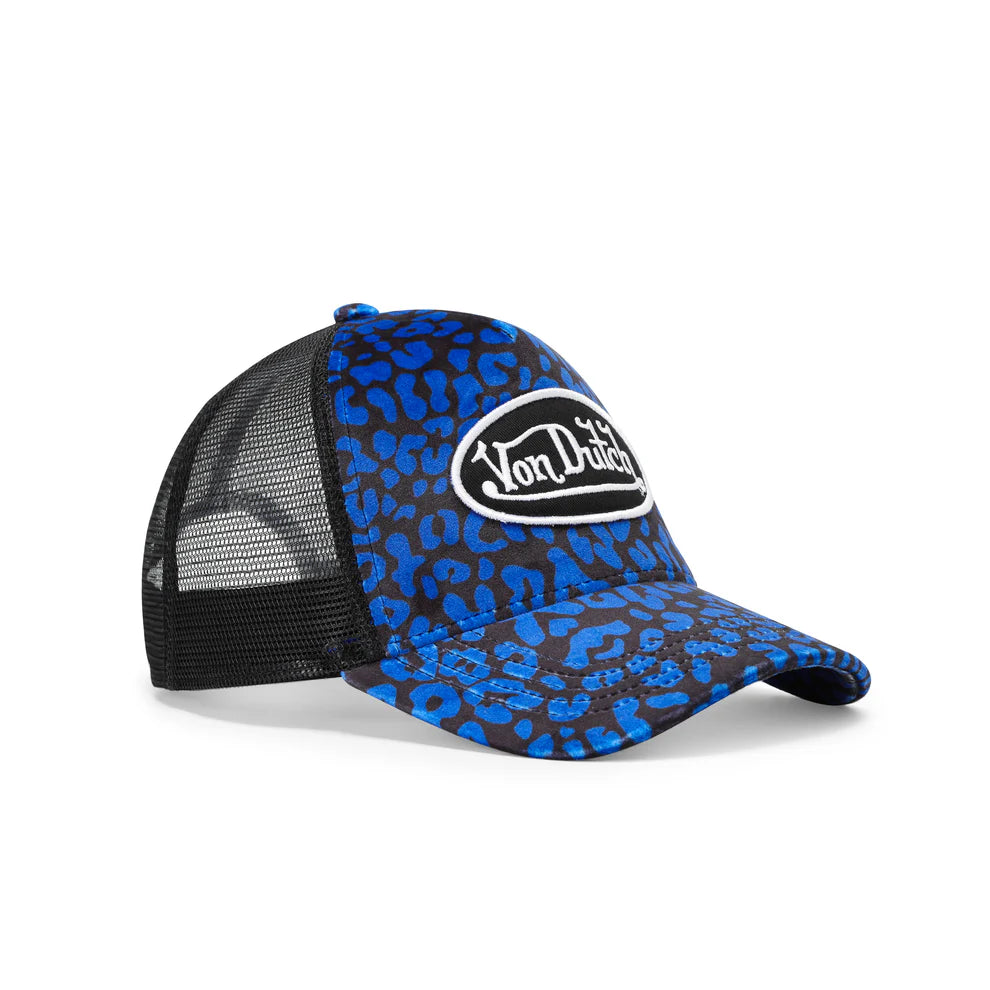 Von Dutch Blue Cheetah Velvet Trucker Hat