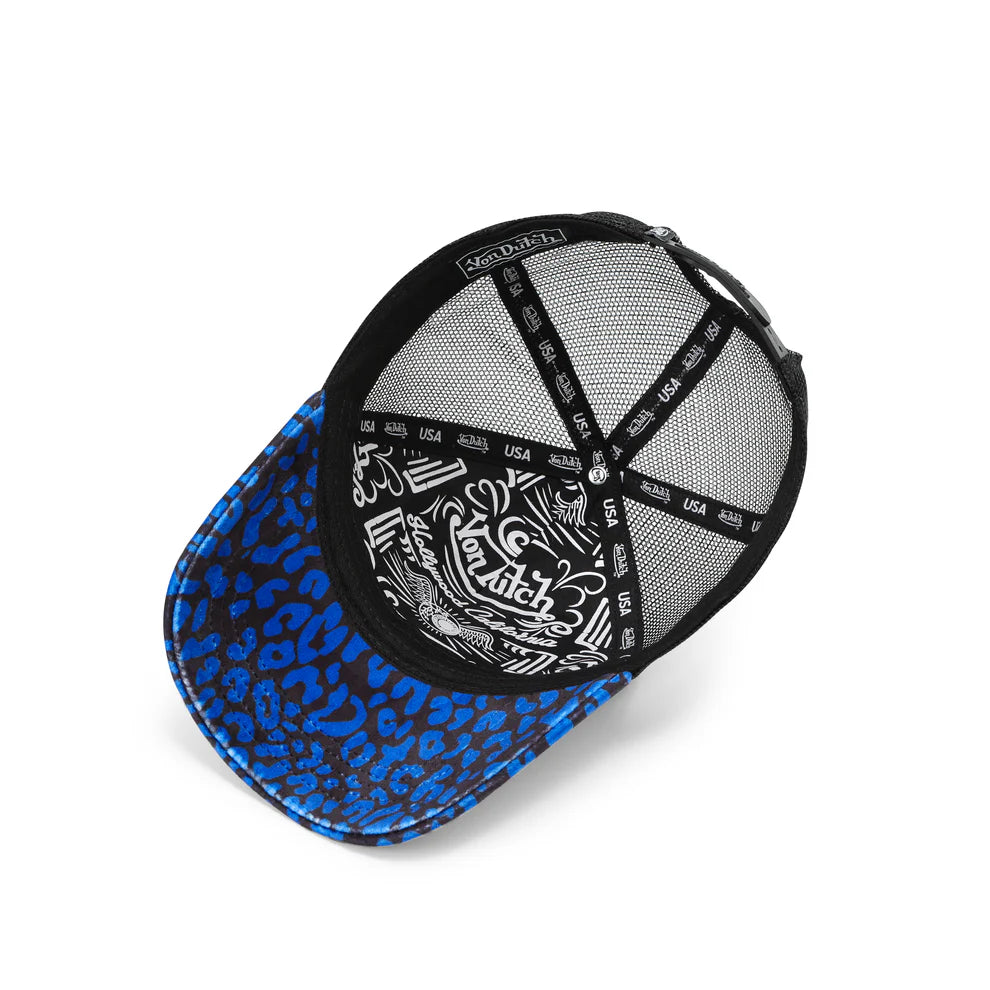 Von Dutch Blue Cheetah Velvet Trucker Hat