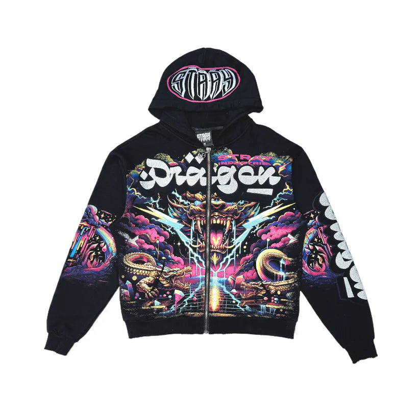 Stray Industries "Dragon" Full Zip Hoodie Black